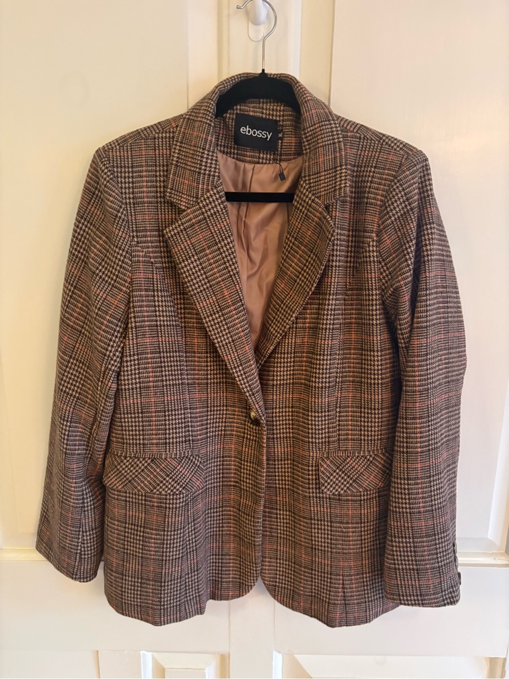 ebossy Dark Academia Brown Plaid Blazer Womens XL